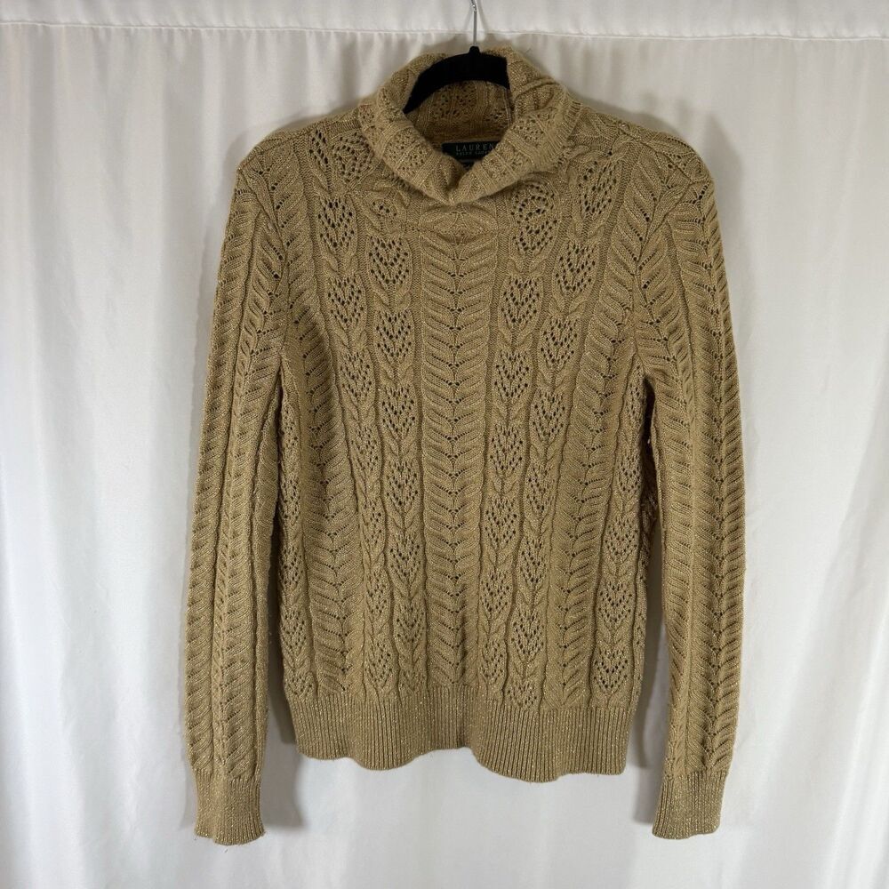 Lauren Ralph Lauren Wool Cashmere Blend Sweater Women's Medium Gold Metallic